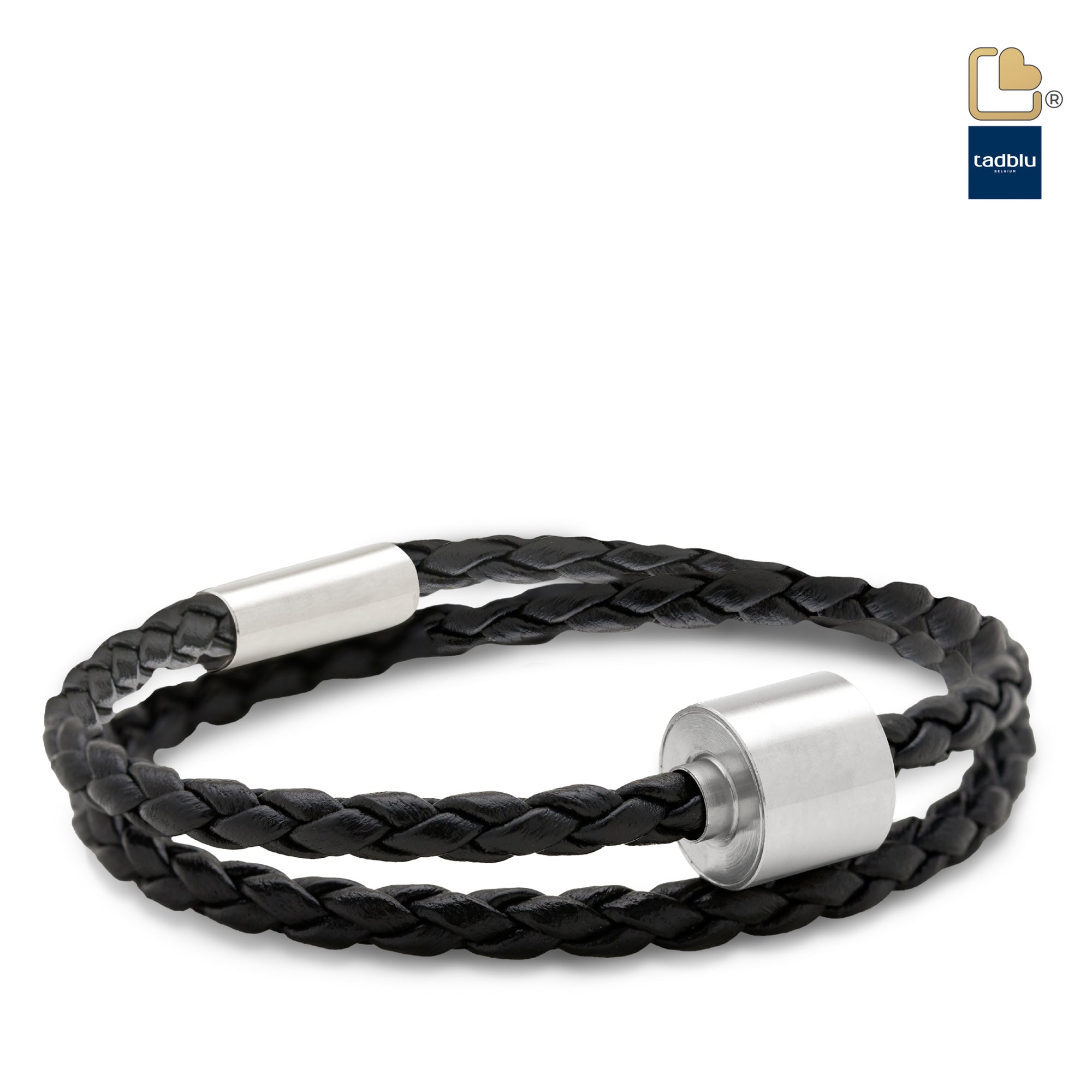 TB-BB1-L   Memento Bracelet (L)  Braided Leather Brushed Ashes Bead Black