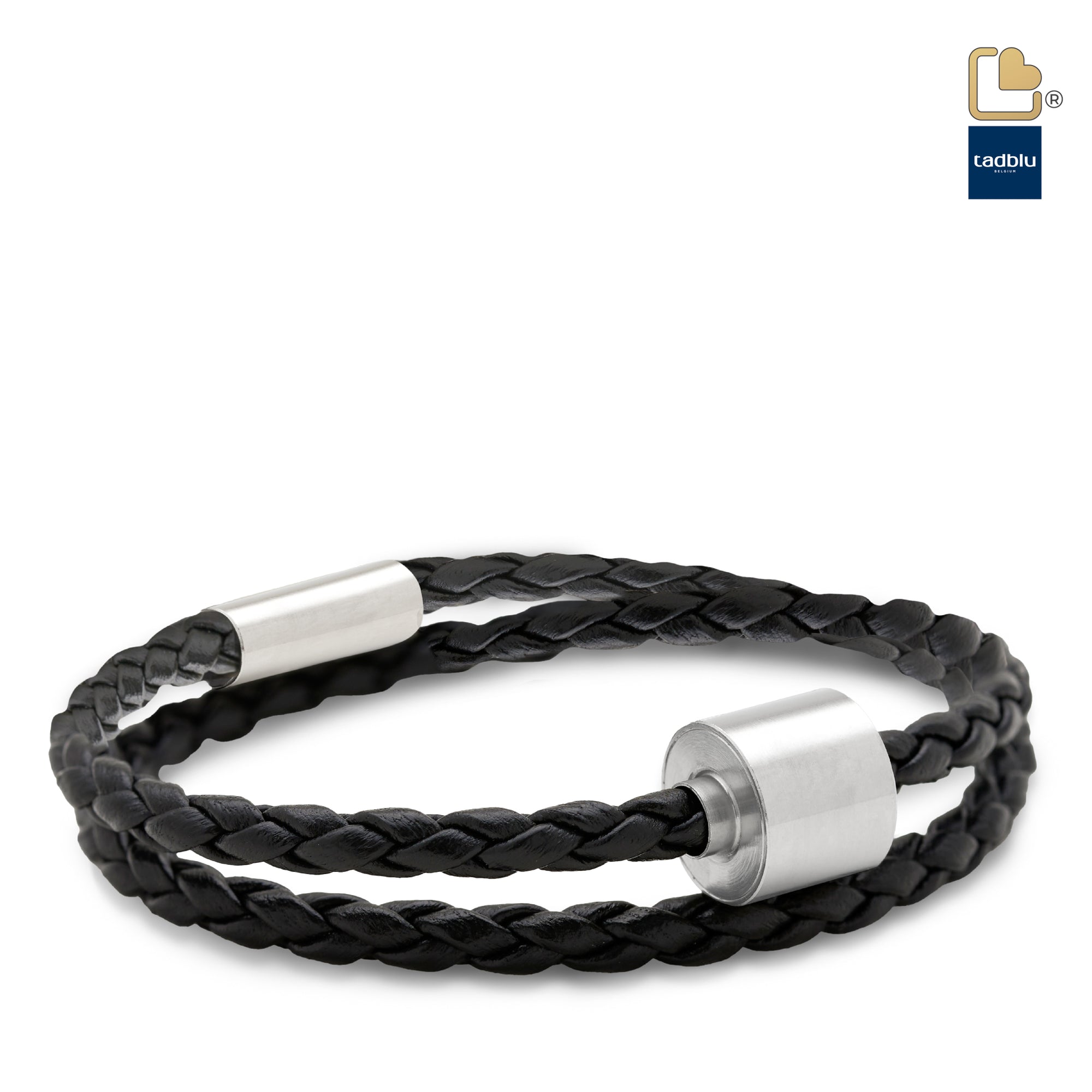 TB-BB1-M   Memento Bracelet (M)  Braided Leather Brushed Ashes Bead Black