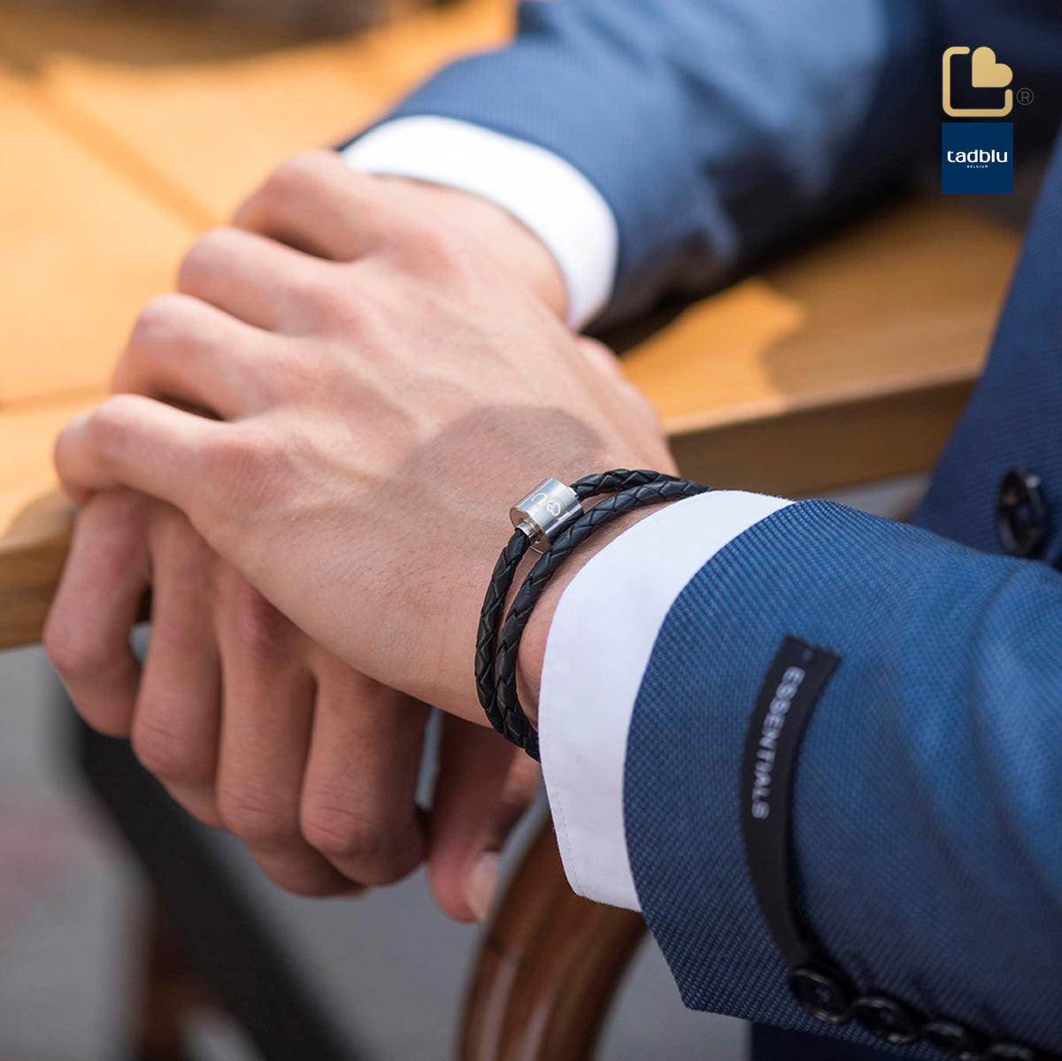 TB-BB1-XL   Memento Bracelet (XL)  Braided Leather Brushed Ashes Bead Black