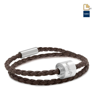 TB-BB2-L   Memento Bracelet (L)  Braided Leather Brushed Ashes Bead Brown