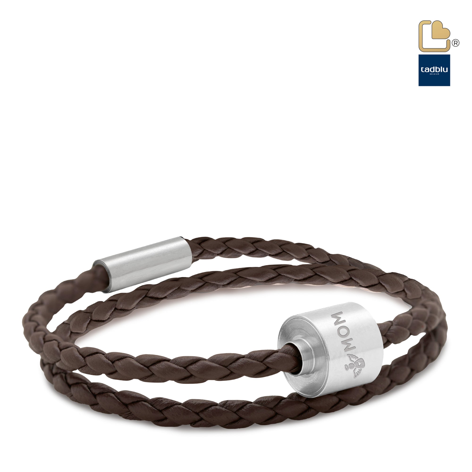 TB-BB2-XL   Memento Bracelet (XL)  Braided Leather Brushed Ashes Bead Brown