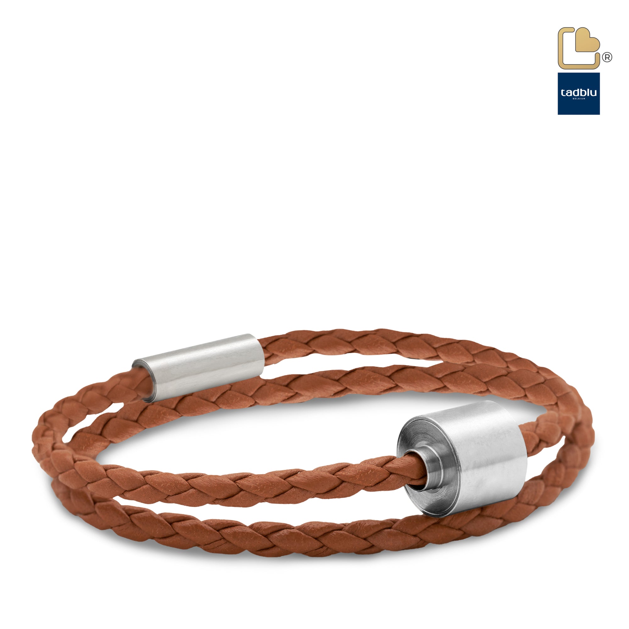 TB-BB3-L   Memento Bracelet (L)  Braided Leather Brushed Ashes Bead Cognac