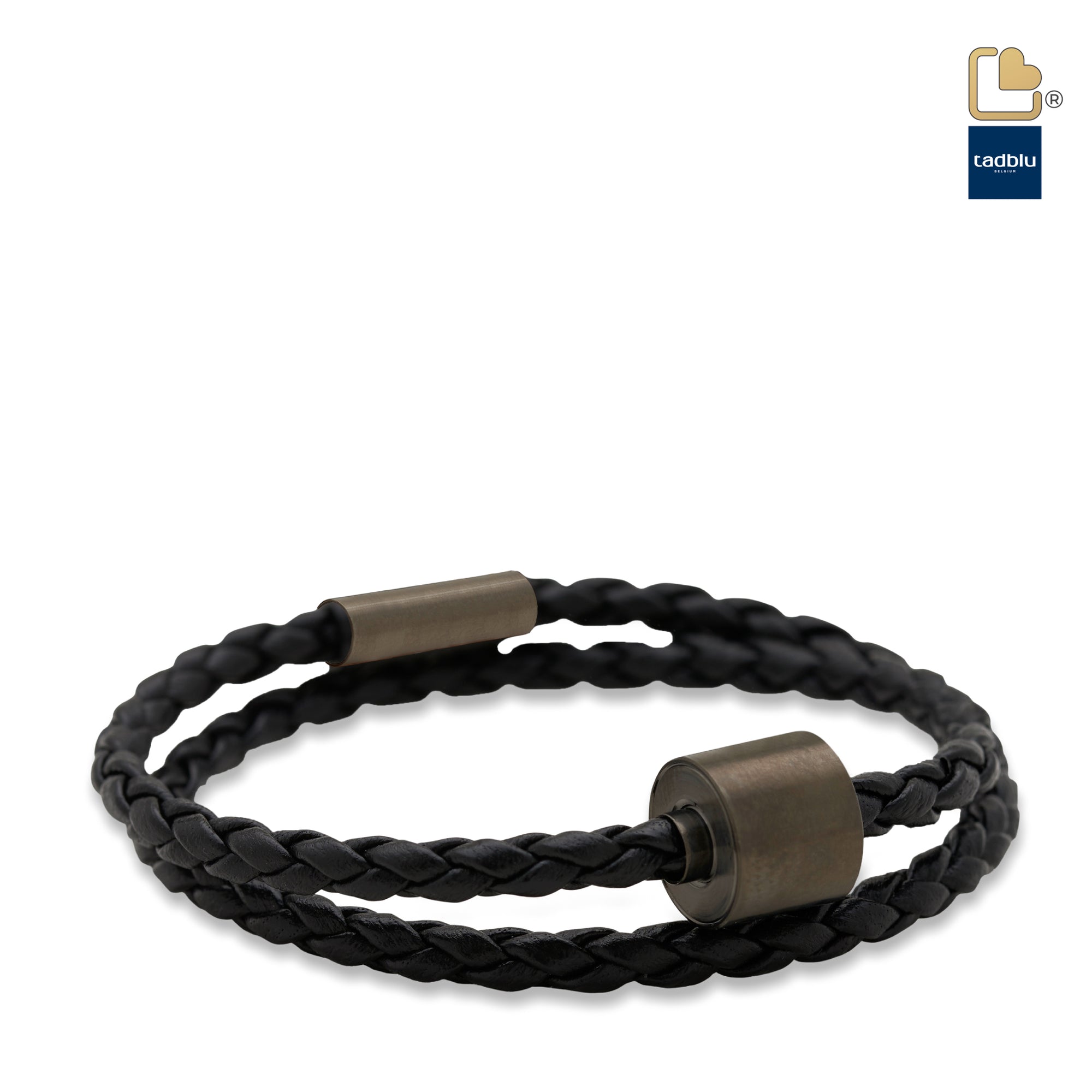 TB-BE-BB1-L   Memento Bracelet (L)  Braided Leather Black Ashes Bead Black