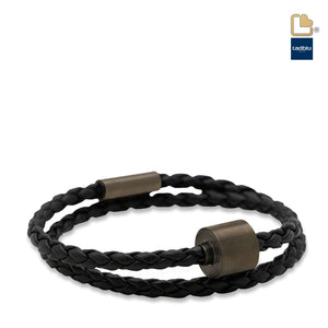 TB-BE-BB1-L   Memento Bracelet (L)  Braided Leather Black Ashes Bead Black