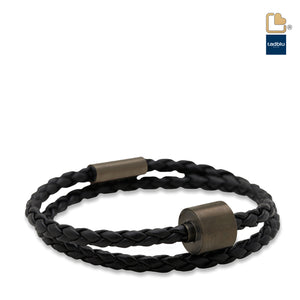 TB-BE-BB1-XL   Memento Bracelet (XL)  Braided Leather Black Ashes Bead Black