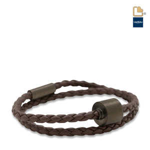 TB-BE-BB2-S   Memento Bracelet (S)  Braided Leather Black Ashes Bead Brown